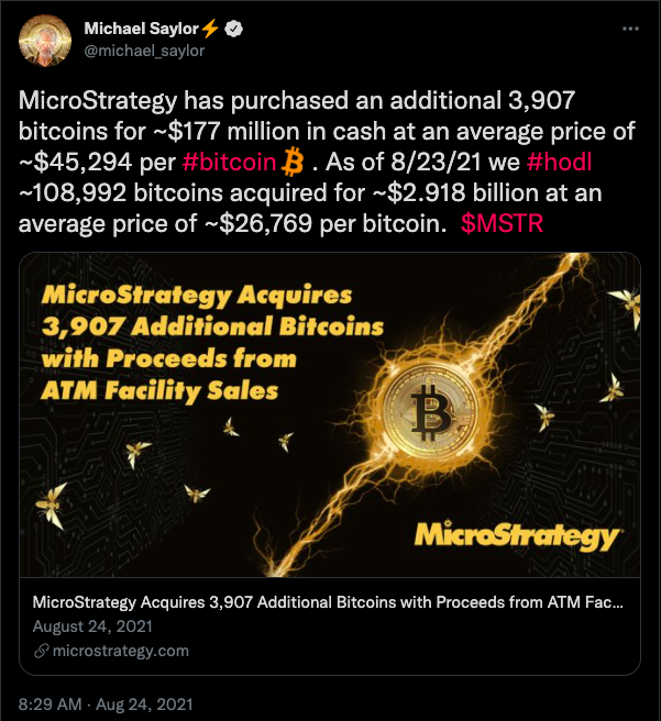 Michael Saylor’s MicroStrategy Buys 3,907 More Bitcoin as Total Investment Nears $3 Billion 1
